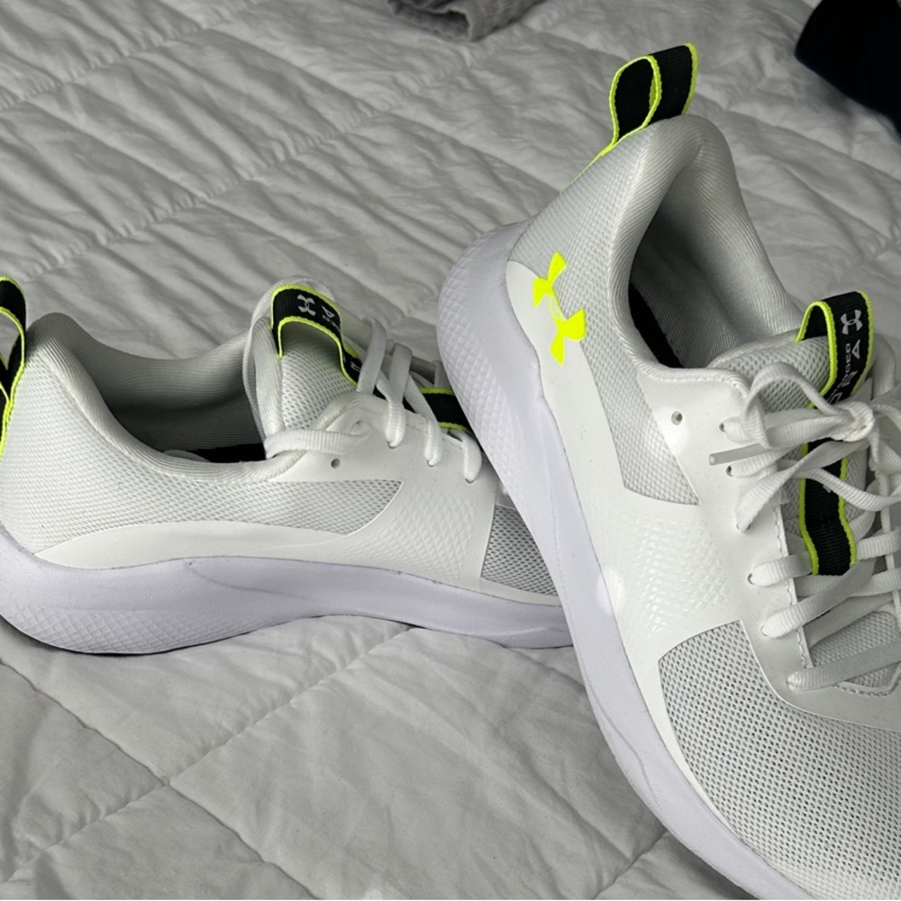 Under Armour White and Neon Yellow Athletic Shoes